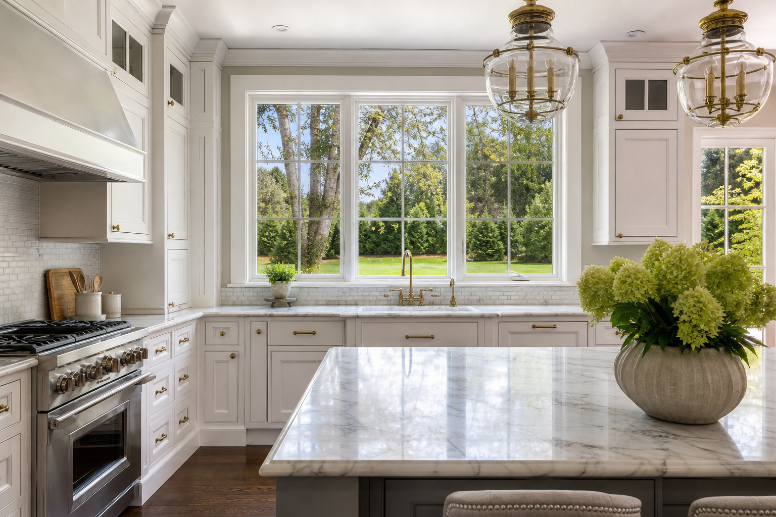 A classic white kitchen in a North Shore Long Island home